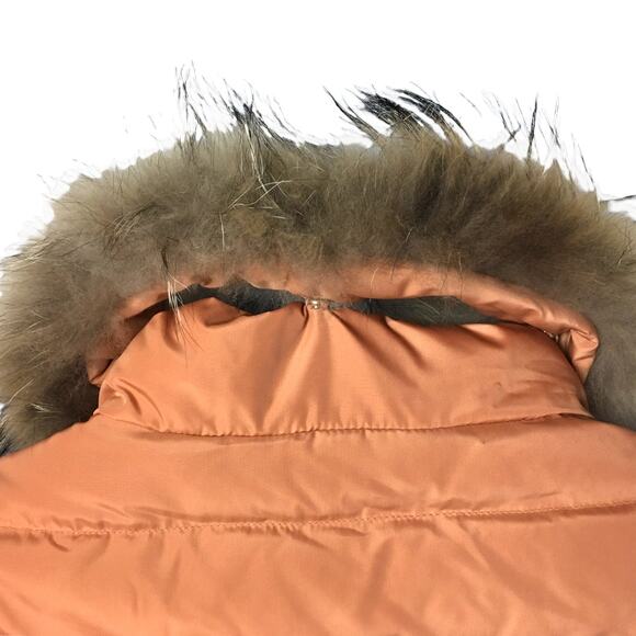 Carry Me Puffer Coat Orange Full Zip Long Sleeve Faux Fur Trim Jacket Women's M - Picture 9 of 14